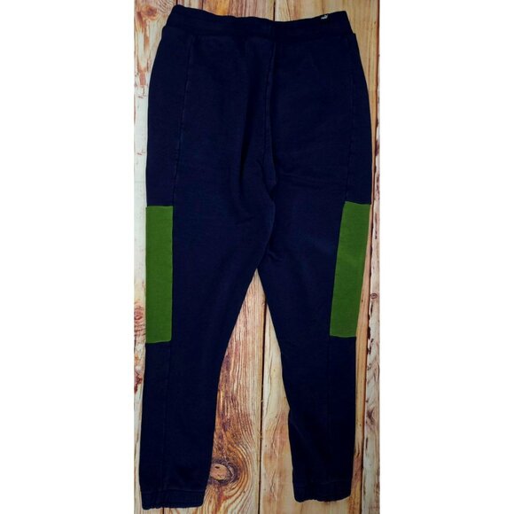 Puma Mens Navy Blue & Green Cotton Blend Joggers Small - Picture 2 of 9